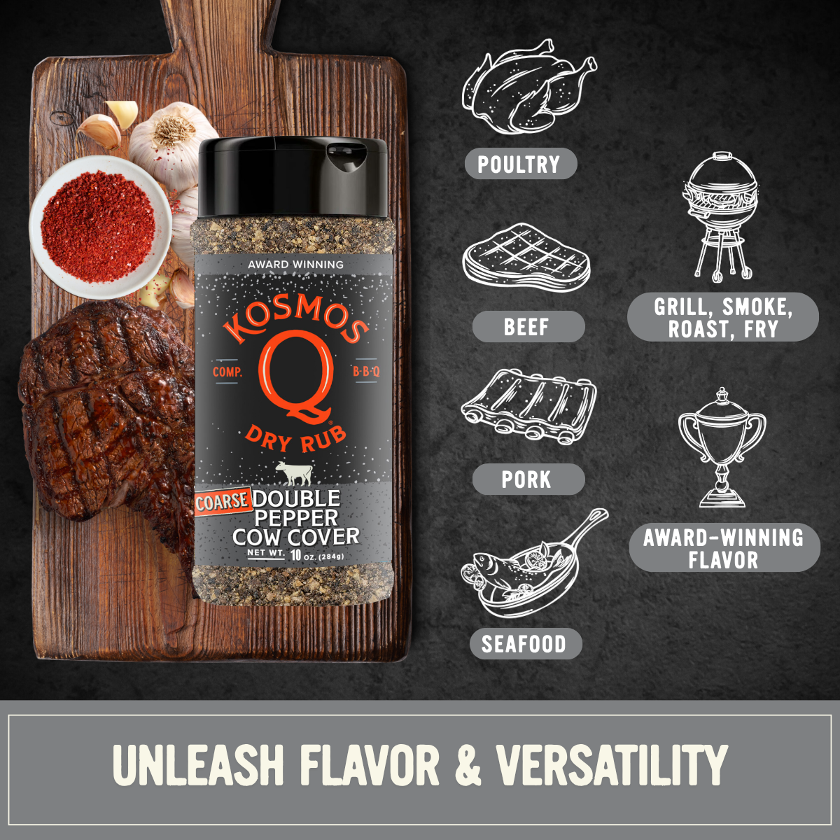 Kosmo's Q Barbecue Rubs Double Pepper Coarse Cow Cover Rub