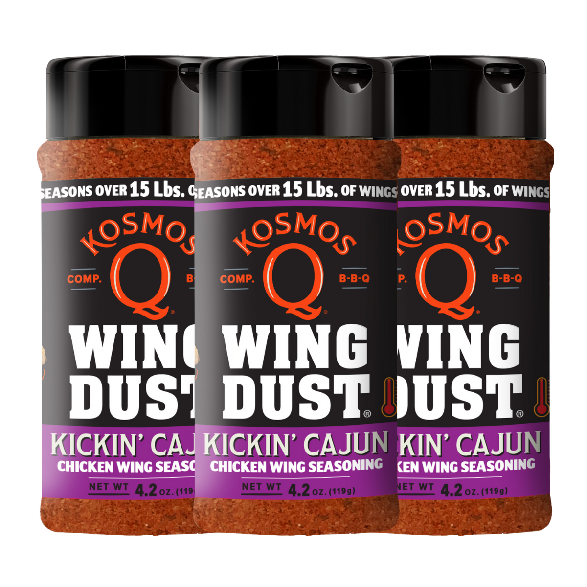 Kosmo's Q Wing Dust® Three Shakers Kickin' Cajun Wing Seasoning