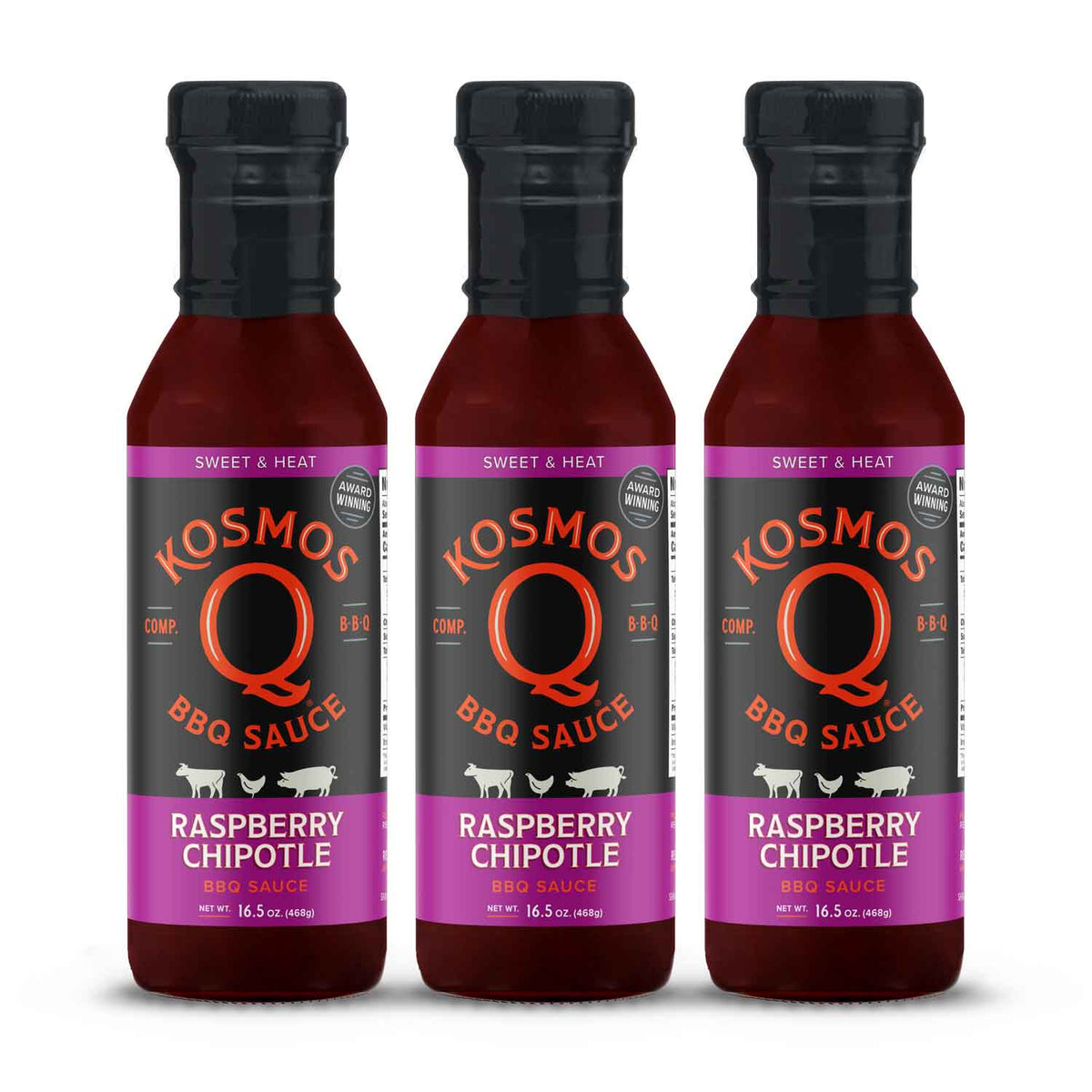 Kosmo's Q BBQ Sauce 3 Pack Raspberry Chipotle BBQ Sauce
