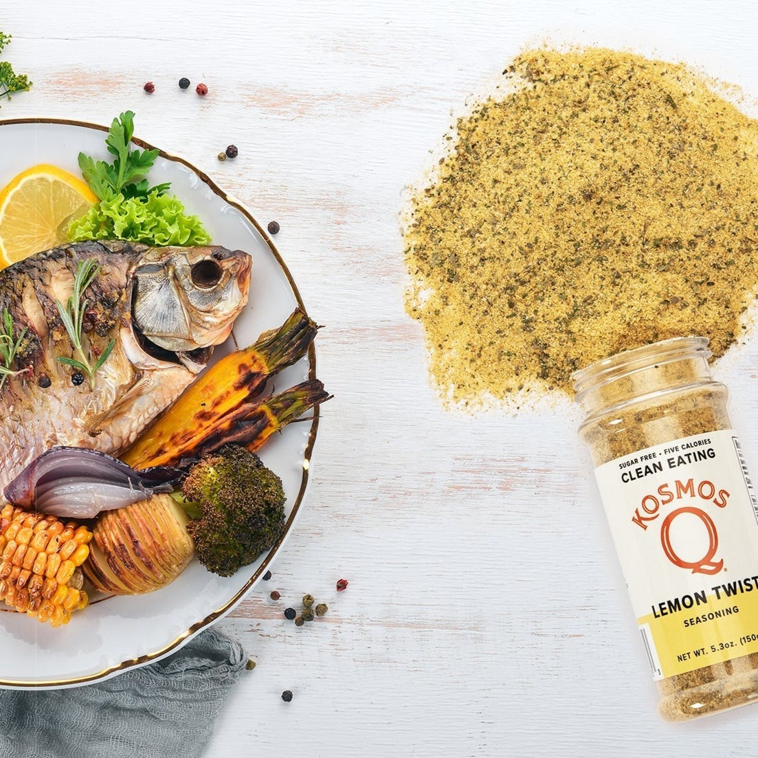 Lemon Twist seasoning with fish and vegetables